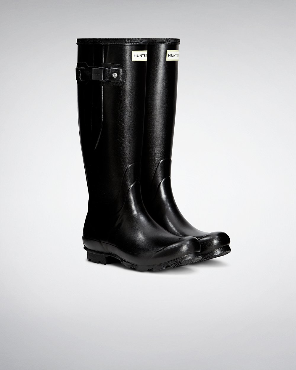 Womens Hunter Norris Field Side Adjustable - Tall Rain Boots Black - 8245-FJVKW